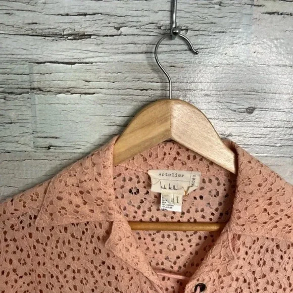 Artelier Nicole miller pink lace up lace blouse  size p (xs) - Picture 4 of 11